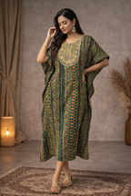 Free Size| Pure Cotton Printed kaftan Kurti| Green