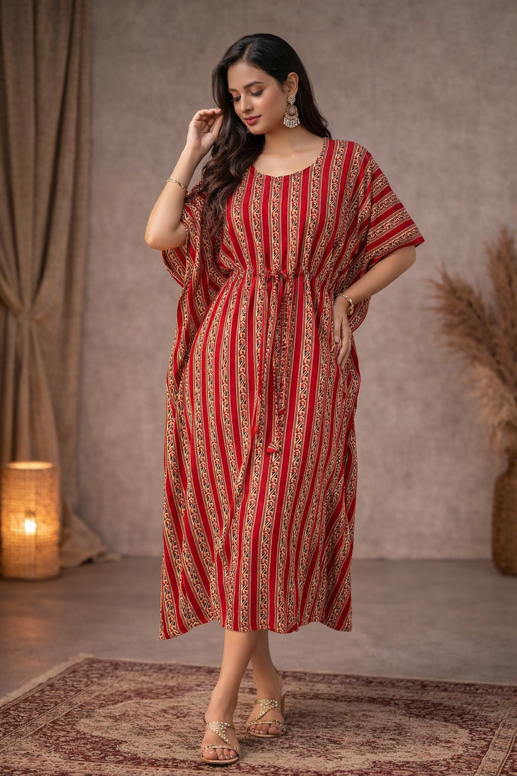Free Size| Pure Cotton Printed kaftan Kurti| Red