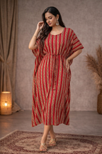 Free Size| Pure Cotton Printed kaftan Kurti| Red