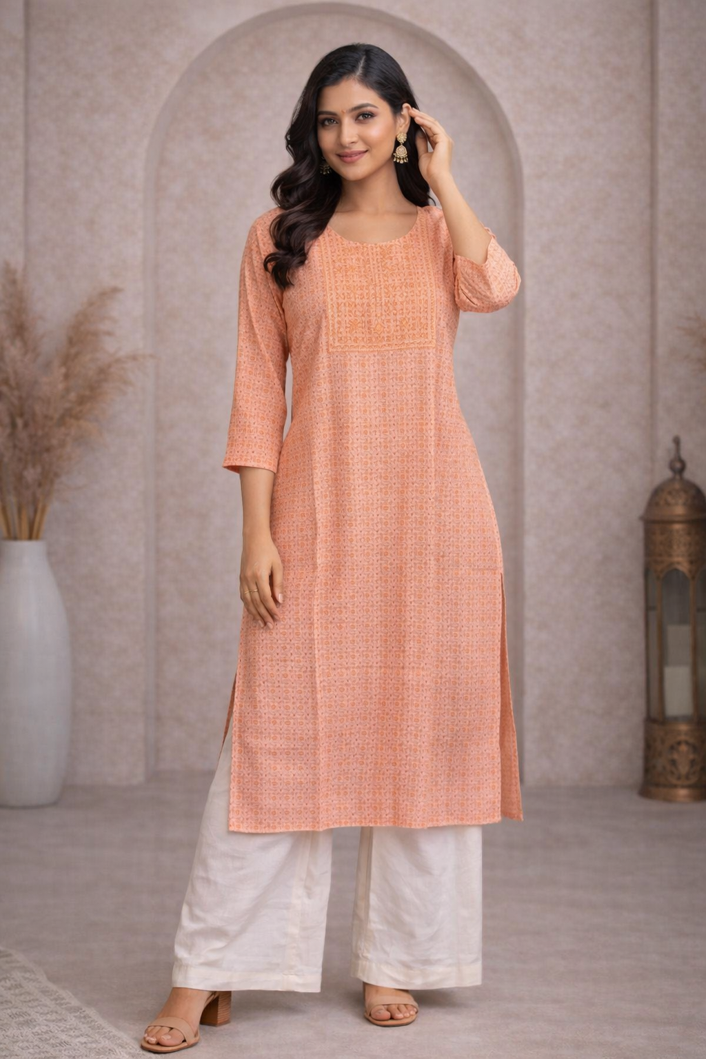 XL Size| Rayon Budget Designer Kurti | Peach