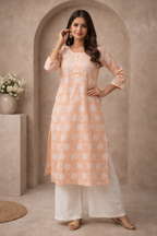 L Size| Rayon Budget Printed Kurti | Peach