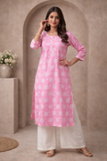 L Size| Rayon Budget Printed Kurti | Pink