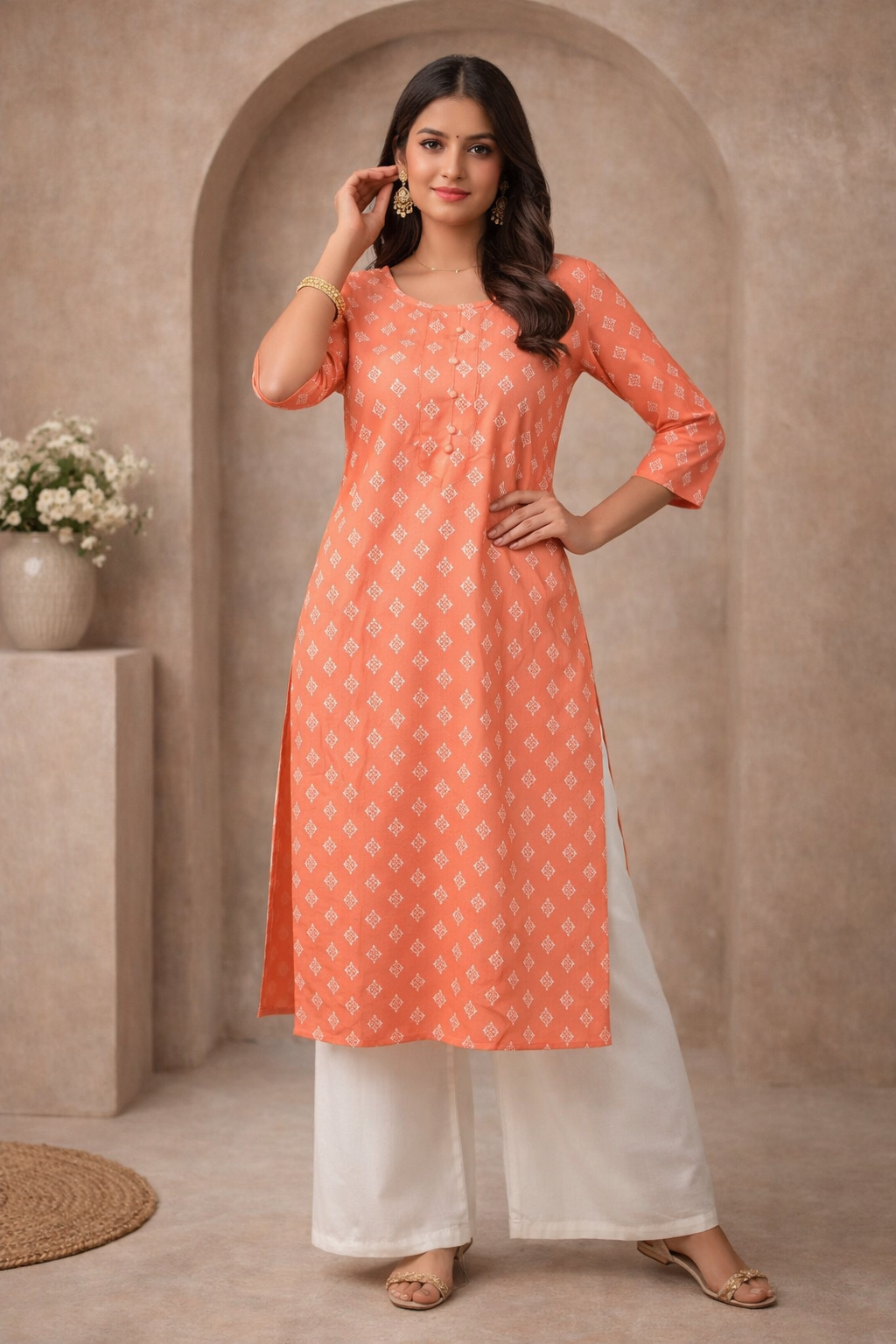 L Size| Rayon Budget Printed Kurti | Peach