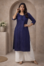 M Size| Premium Pure Cotton Stitched Kurti| Blue