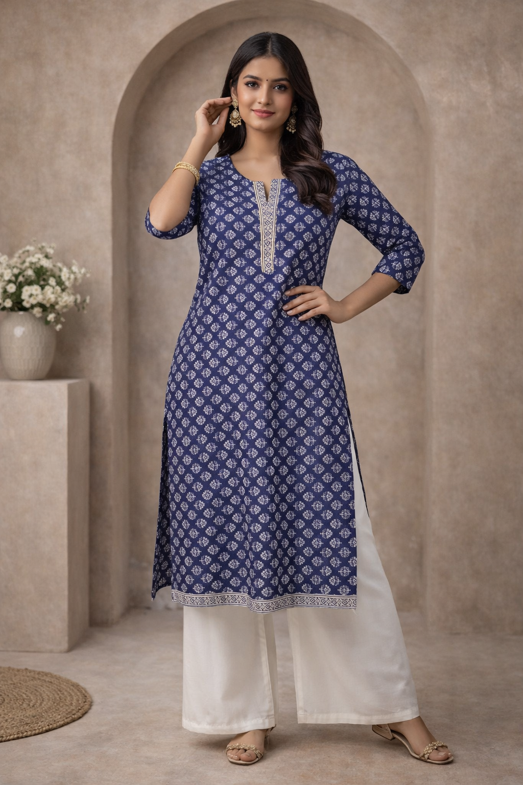 L Size|Pure Cotton Budget Printed Kurti | Blue