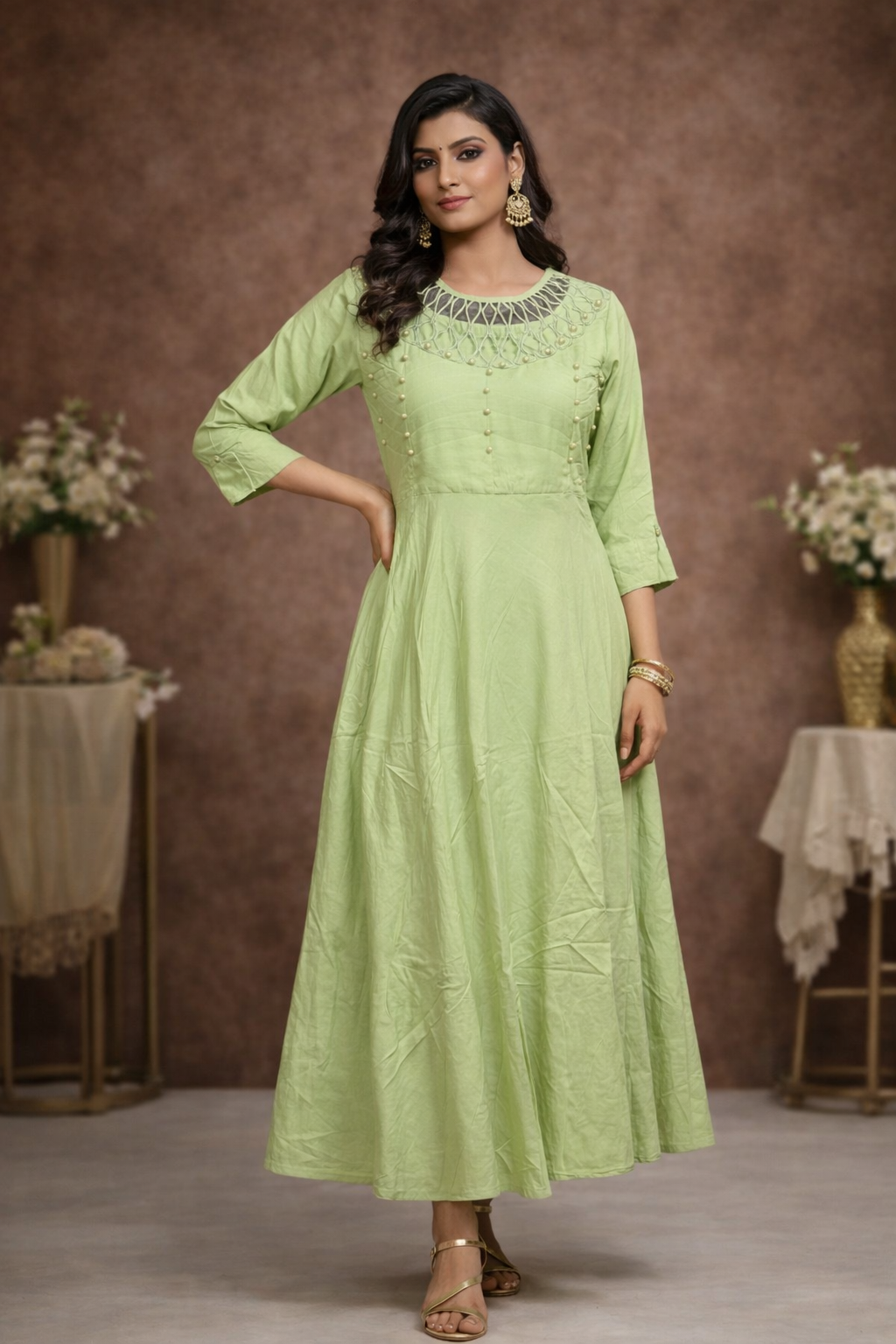 XL Size| Rayon Printed Frock Pattern Gown/one piece| Green