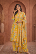 M SIZE| Premium Cotton 3 Pieces Floral Print Kurti/Salwar Suit| Yellow