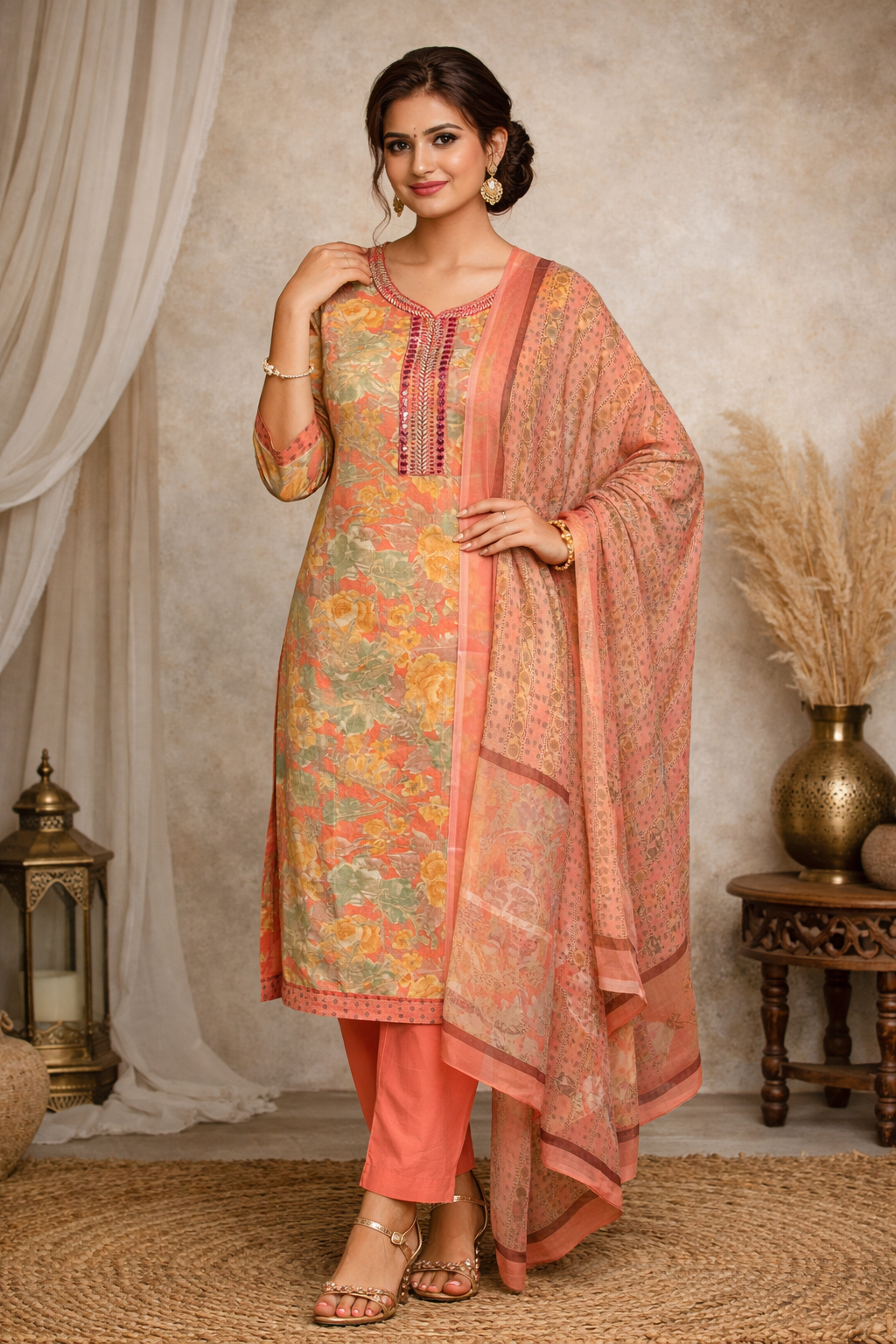 L SIZE| Premium Cotton 3 Pieces Print Kurti/Salwar Suit| Floral