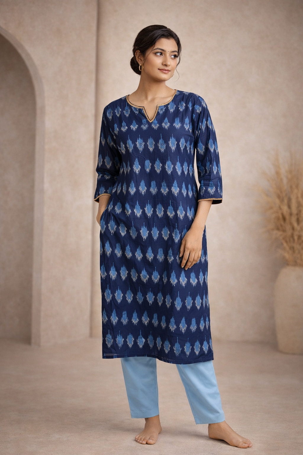 M SIZE| Premium Cotton 2 Pieces Print Kurti/Salwar Suit| Blue