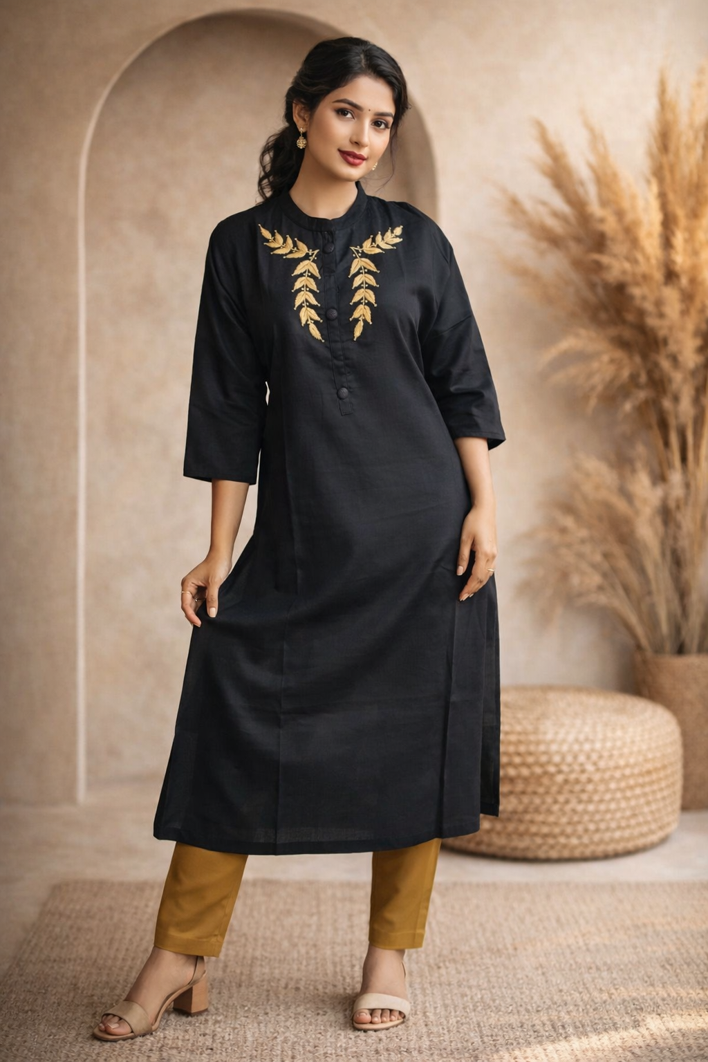 3XL SIZE| Premium Cotton 2 Pieces Stitched Kurti/Salwar Suit| Black