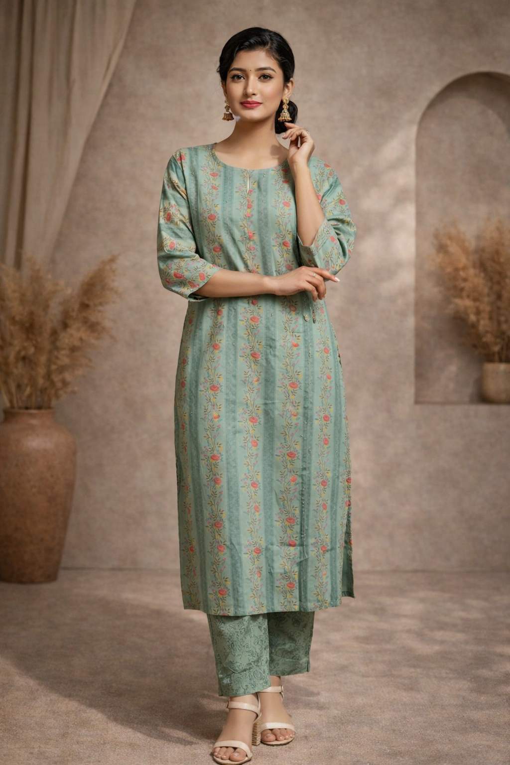 XL SIZE| Premium Cotton 2 Pieces Print Kurti/Salwar Suit| Green