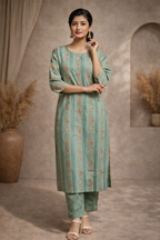 XL SIZE| Premium Cotton 2 Pieces Print Kurti/Salwar Suit| Green