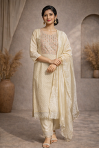 XXL SIZE| Premium Cotton 3 Pieces Stitched Hakoba Kurti/Salwar Suit| White