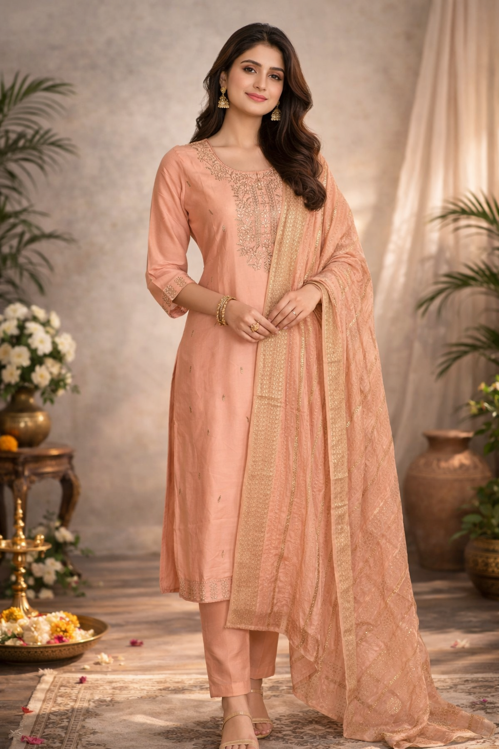 L SIZE| Silk 3 Pieces Stitched Kurti/Salwar Suit| Pink
