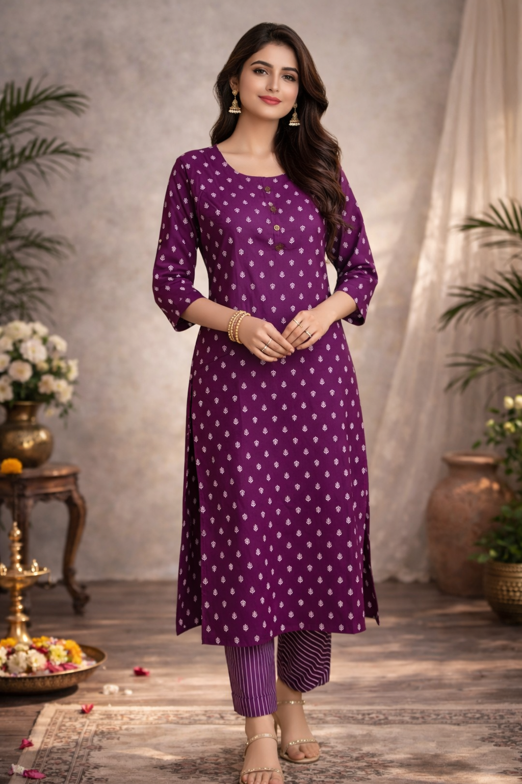 XXL SIZE| Premium Cotton 2 Pieces Print Kurti/Salwar Suit|Purple