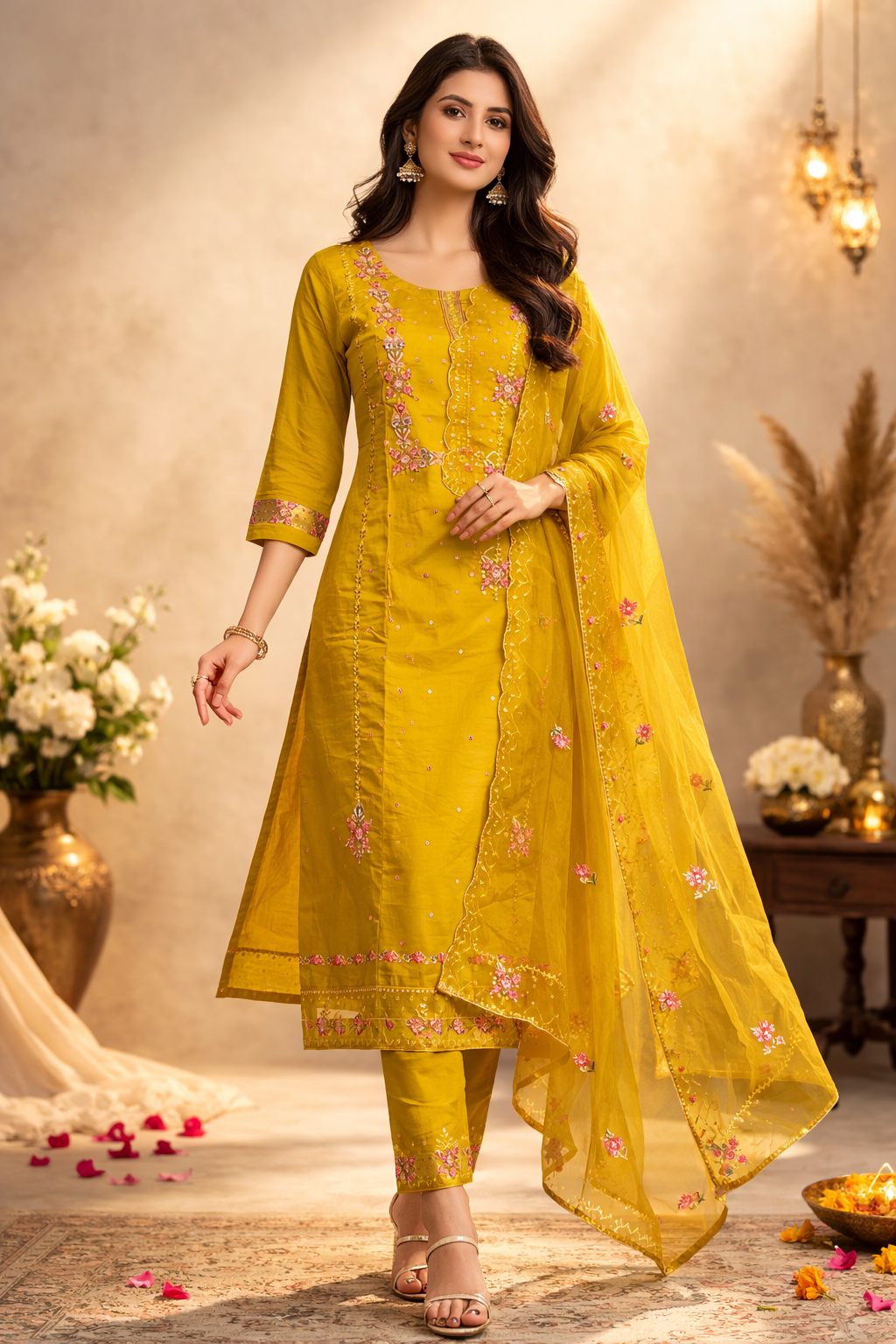 XL SIZE| Premium Silk 3 Pieces Stitched Kurti/Salwar Suit| Yellow