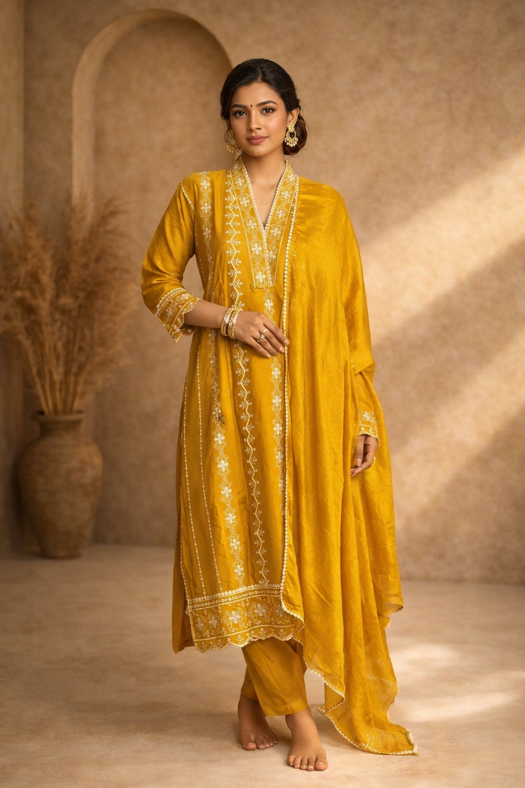 XXL SIZE| Premium Silk 3 Pieces Stitched Kurti/Salwar Suit| Yellow