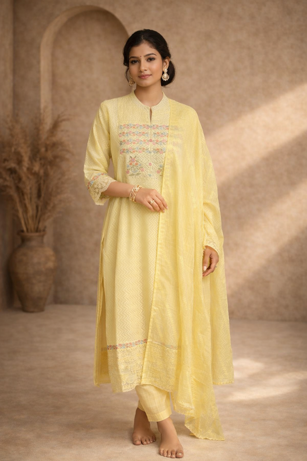 XL SIZE| Premium Cotton 3 Pieces Stitched Kurti/Salwar Suit| Yellow