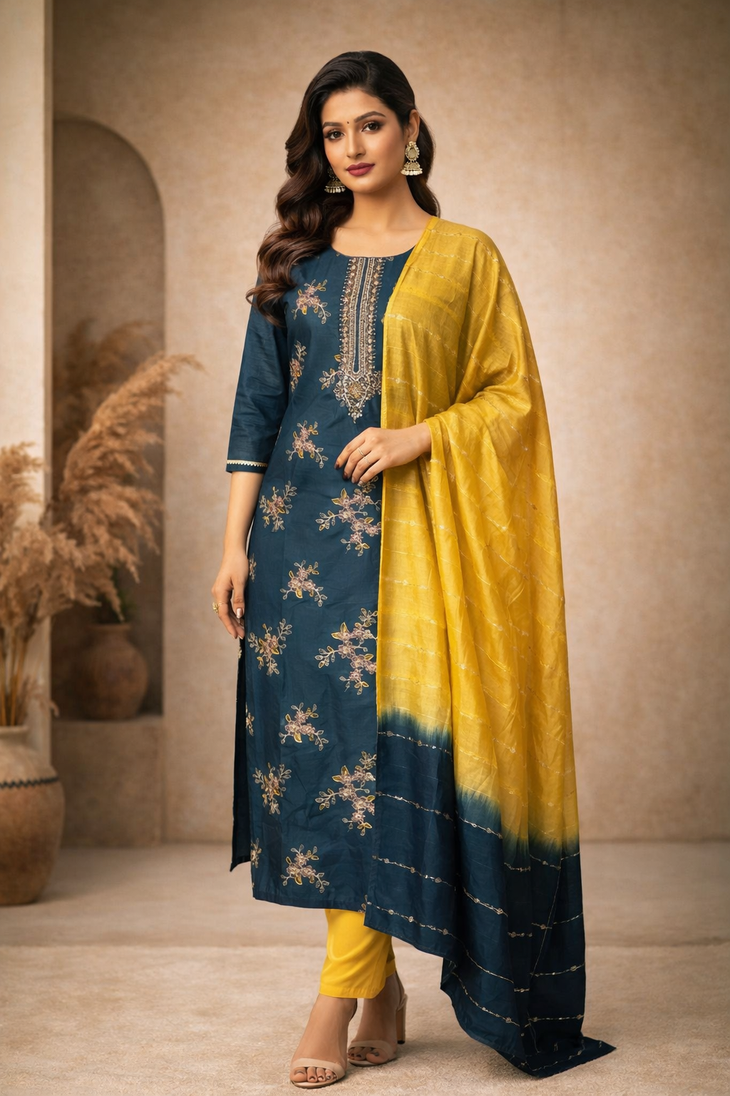 L SIZE| Premium Silk 3 Pieces Stitched Kurti/Salwar Suit| Blue