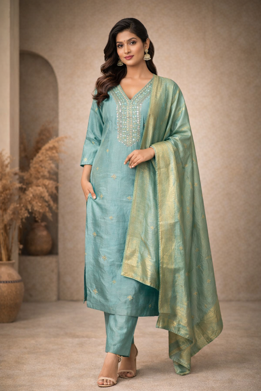 3XL SIZE| Premium Silk 3 Pieces Stitched Kurti/Salwar Suit| Blue