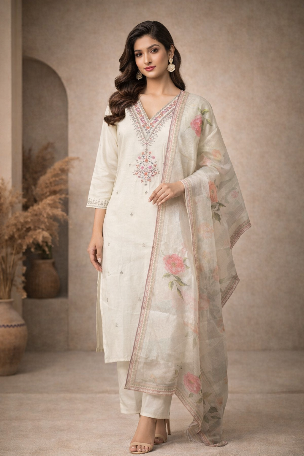 XL SIZE| Premium Silk 3 Pieces Stitched Kurti/Salwar Suit| White