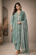 XXL SIZE| Premium Silk 3 Pieces Stitched Kurti/Salwar Suit| Teal Blue