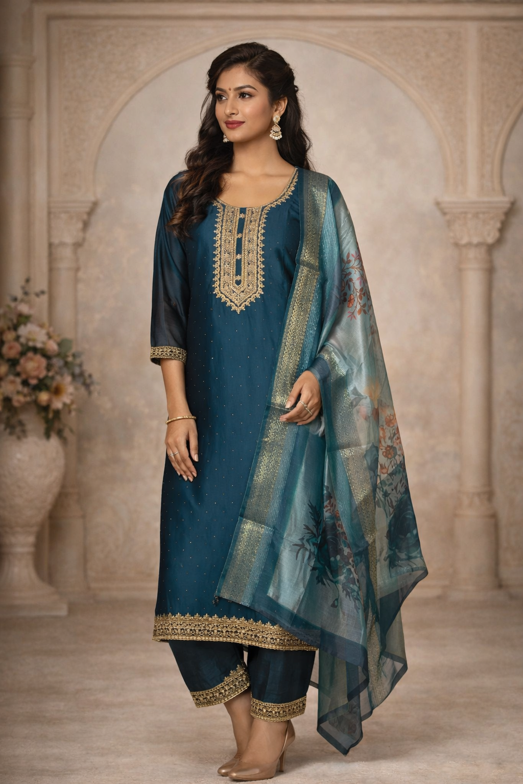 XL SIZE| Premium Silk 3 Pieces Stitched Kurti/Salwar Suit|Blue