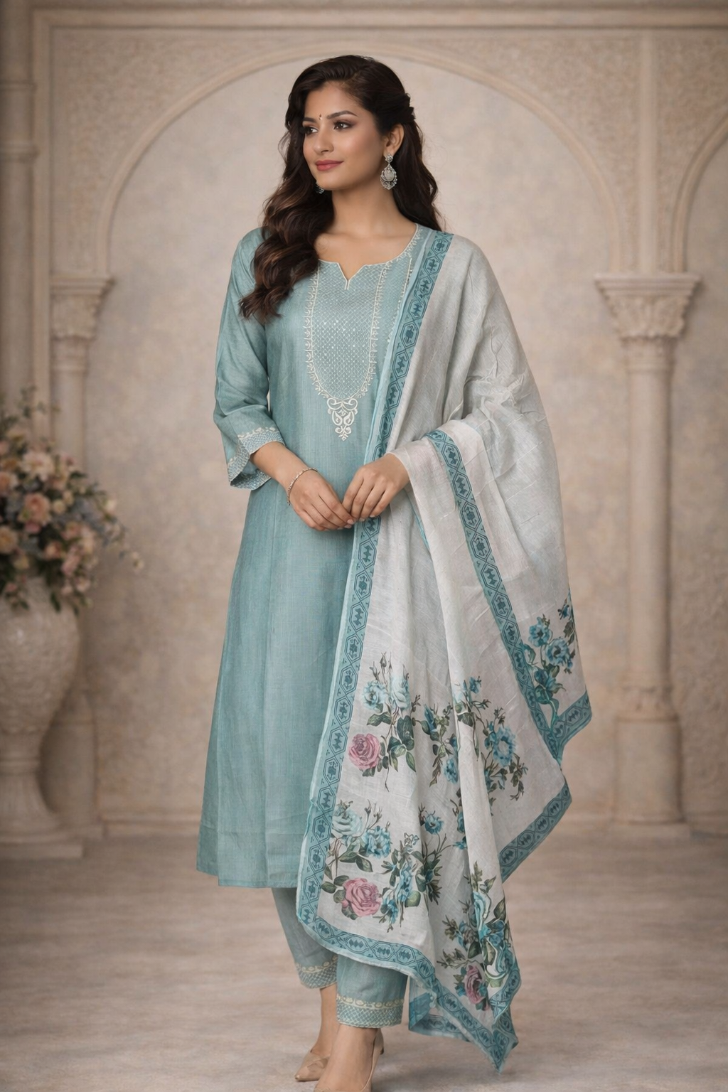 XXL SIZE| Premium Silk 3 Pieces Stitched Kurti/Salwar Suit| Teal Blue