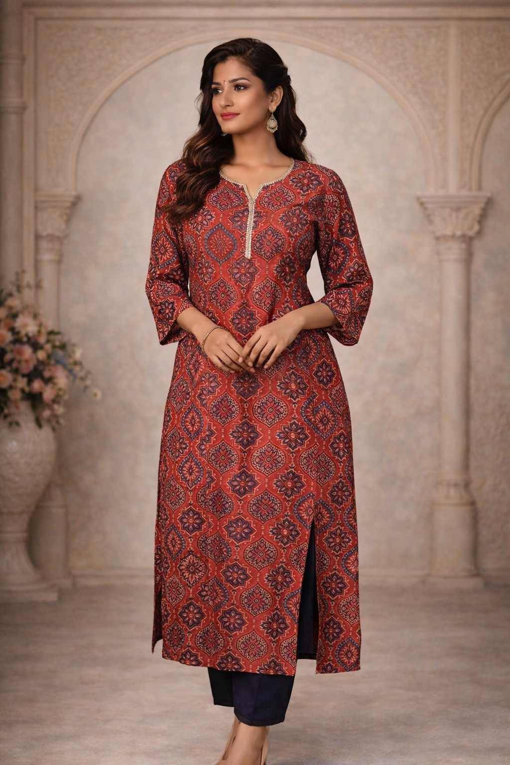 L SIZE| Premium Cotton 2 Pieces Print Kurti/Salwar Suit| Red