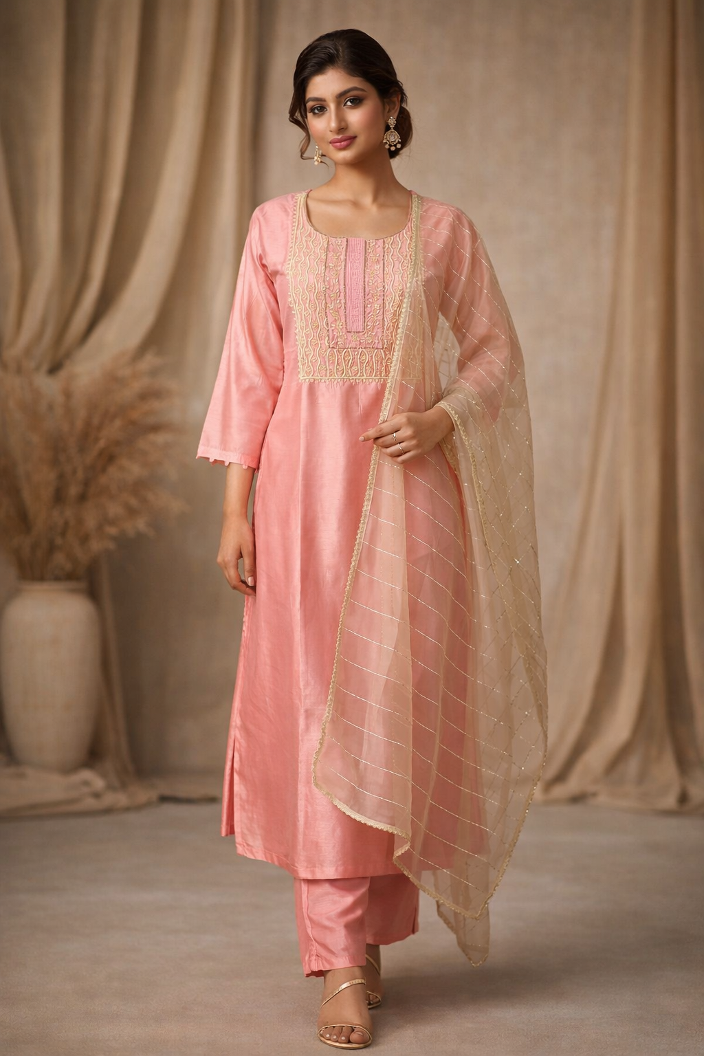 XL SIZE| Premium Silk 3 Pieces Stitched Kurti/Salwar Suit| Pink