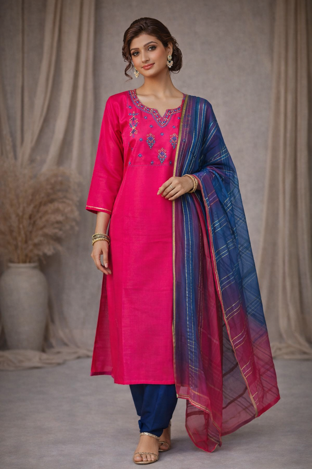 XL SIZE| Vatican Silk 3 Pieces Stitched Kurti/Salwar Suit| Rani