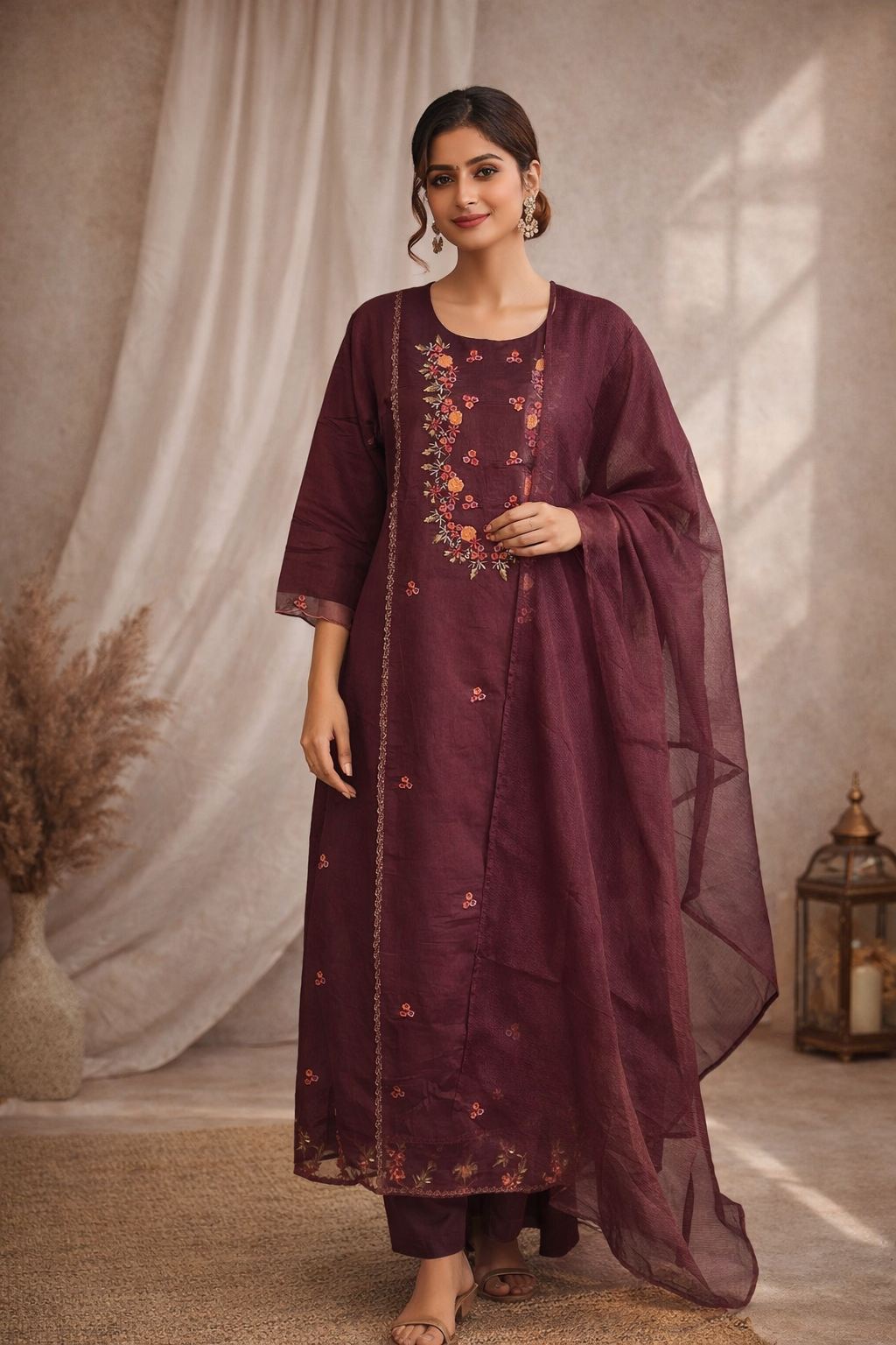 XXL SIZE| Premium Silk 3 Pieces Stitched Kurti/Salwar Suit| Maroon