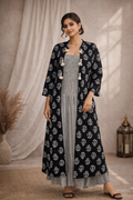 L Size| Premium Cotton Gown/one piece With Overcoat| Black