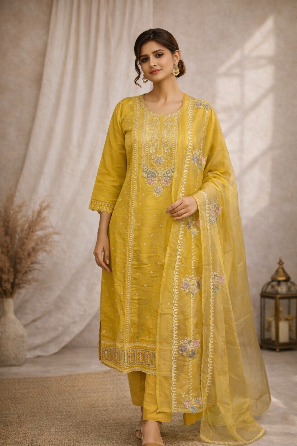 XXL SIZE| Premium Silk 3 Pieces Stitched Kurti/Salwar Suit| Yellow