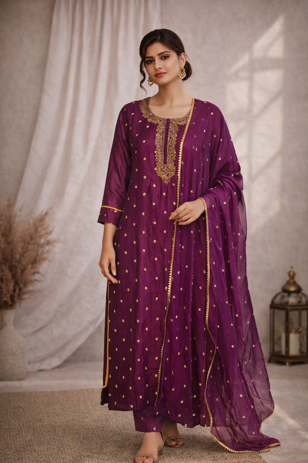 L SIZE| Premium Silk 3 Pieces Stitched Kurti/Salwar Suit| Violet