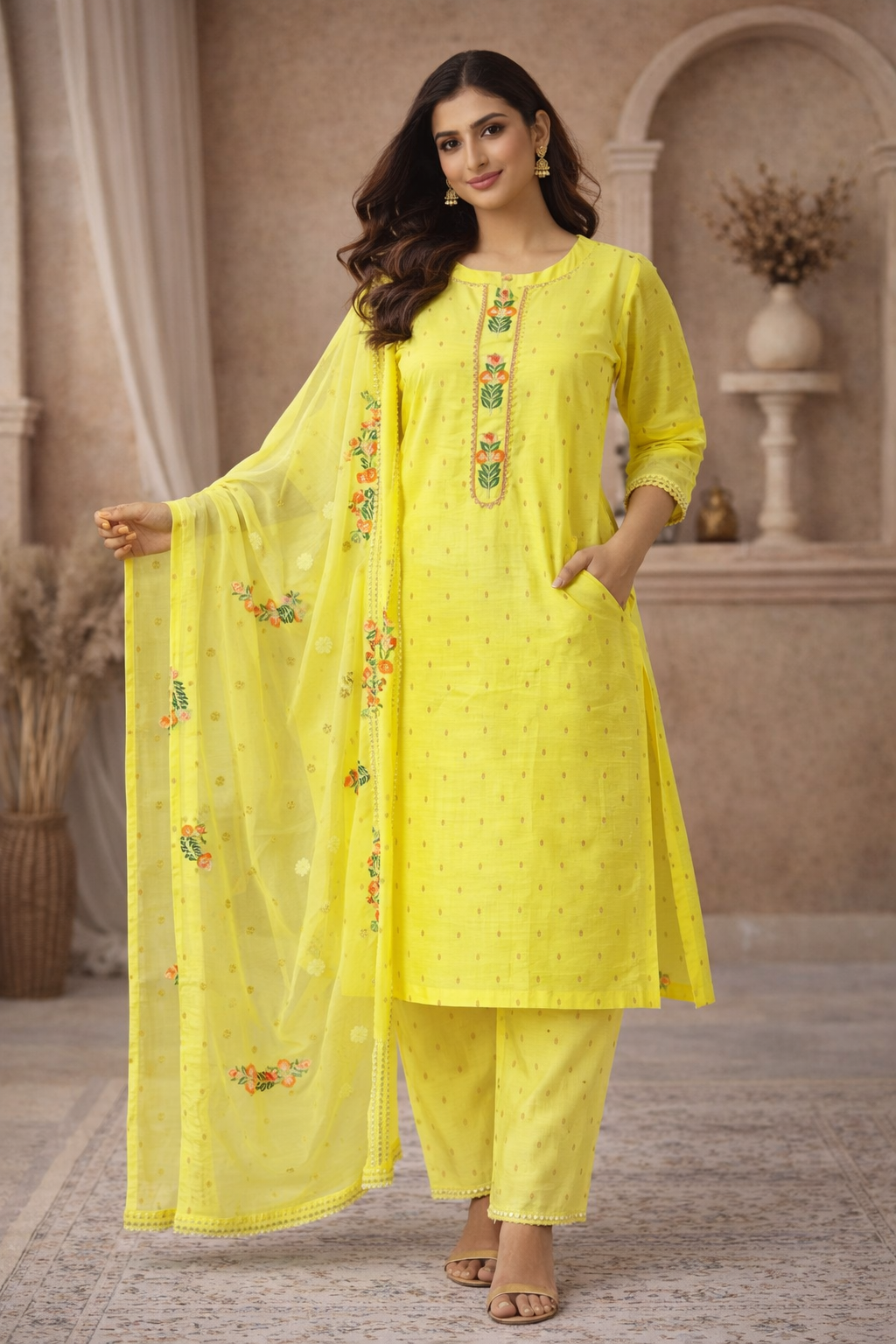 XL SIZE| Premium Silk Stitched Kurti and Dupatta| Yellow
