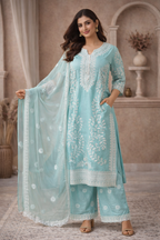 M SIZE| Premium Rayon 3 Pieces Stitched Kurti/Salwar Suit| Blue