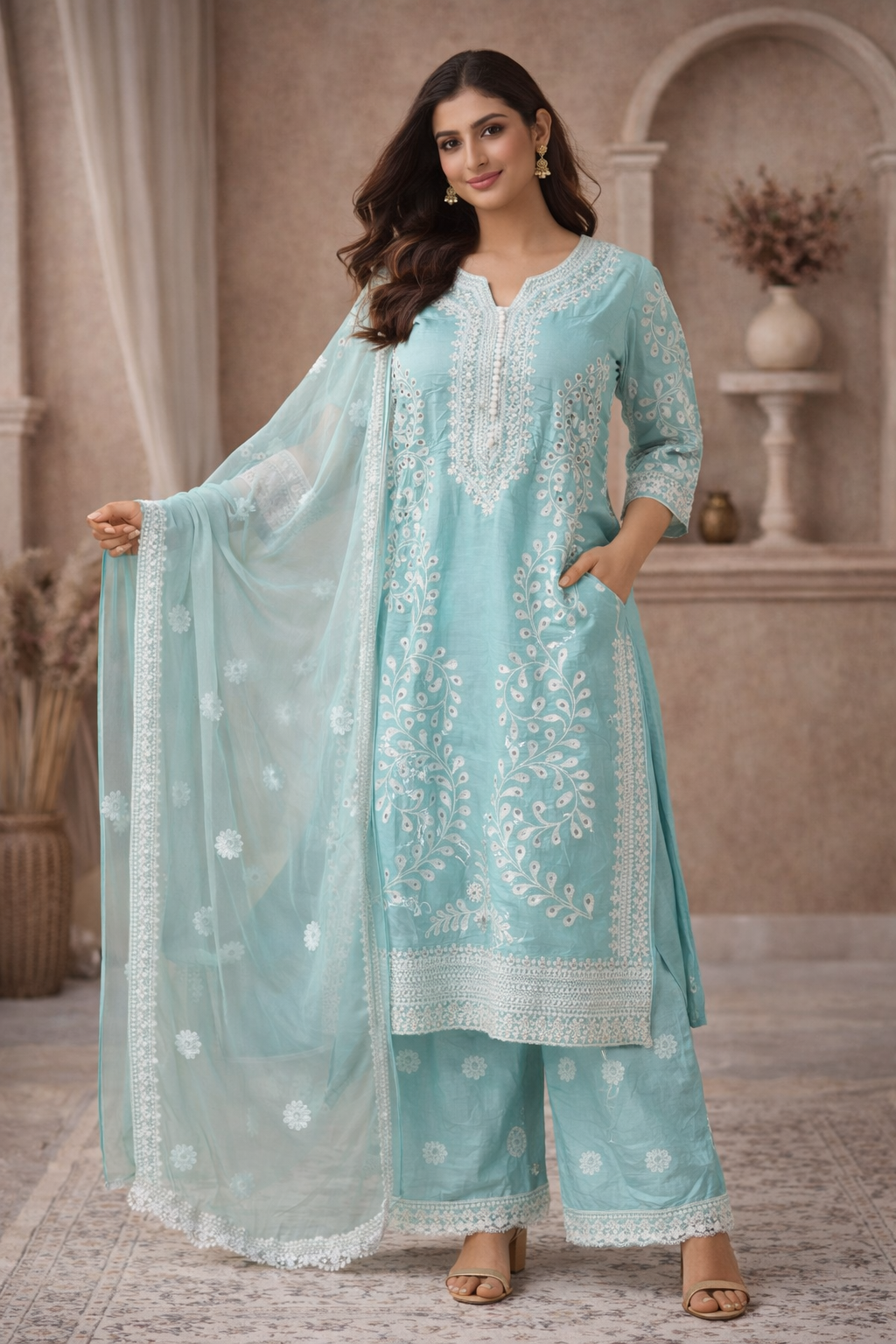 M SIZE| Premium Rayon 3 Pieces Stitched Kurti/Salwar Suit| Blue