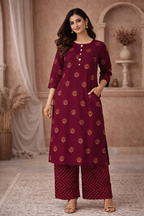 XL SIZE| Premium Cotton 2 Pieces Print Kurti/Salwar Suit| Maroon Red