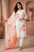 L SIZE| Premium Cotton 3 Pieces Printed Designer Kurti/Salwar Suit| White