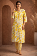 3XL SIZE| Premium Cotton 2 Pieces Print Kurti/Salwar Suit| Yellow