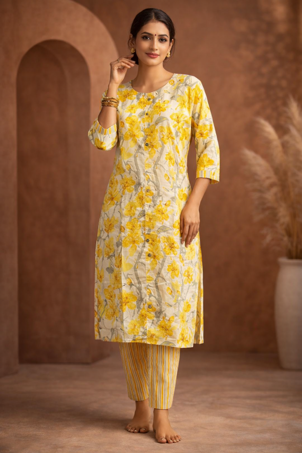 3XL SIZE| Premium Cotton 2 Pieces Print Kurti/Salwar Suit| Yellow