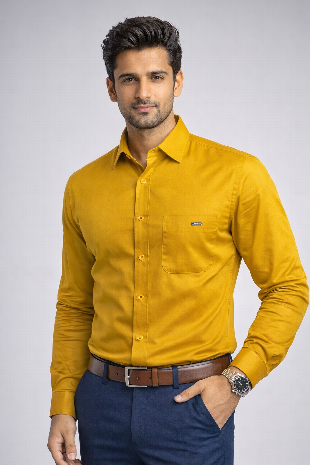 L Size| Men Plain Shirt Full Sleve| Yellow