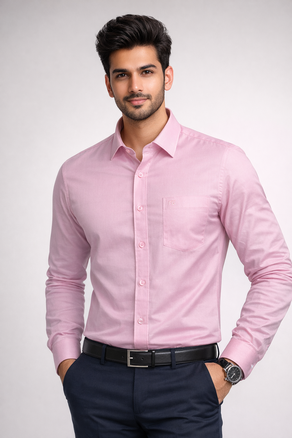 M Size| Men Plain Shirt Full Sleve| Pink