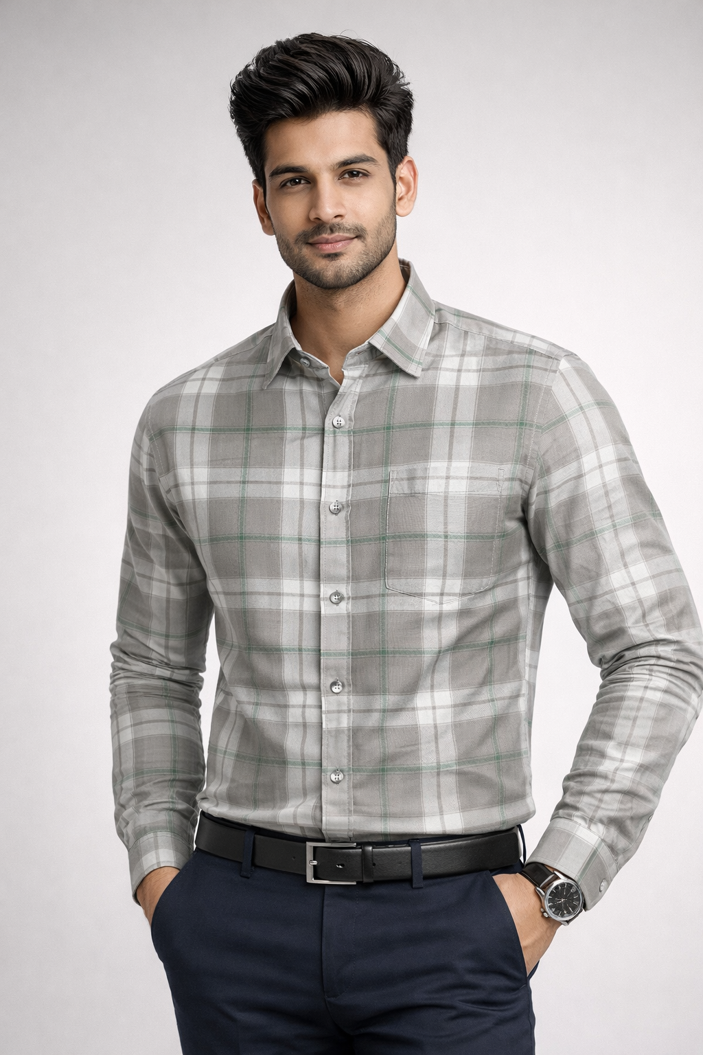 M Size| Men Check Shirt Full Sleve| Grey