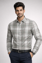 M Size| Men Check Shirt Full Sleve| Grey