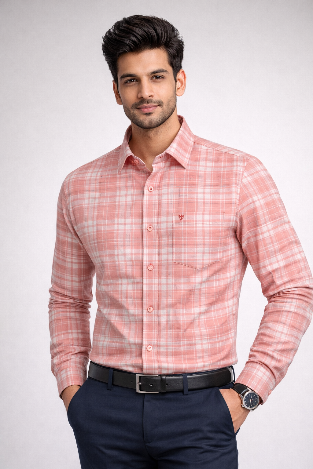 M Size| Men Check Shirt Full Sleve| Pink