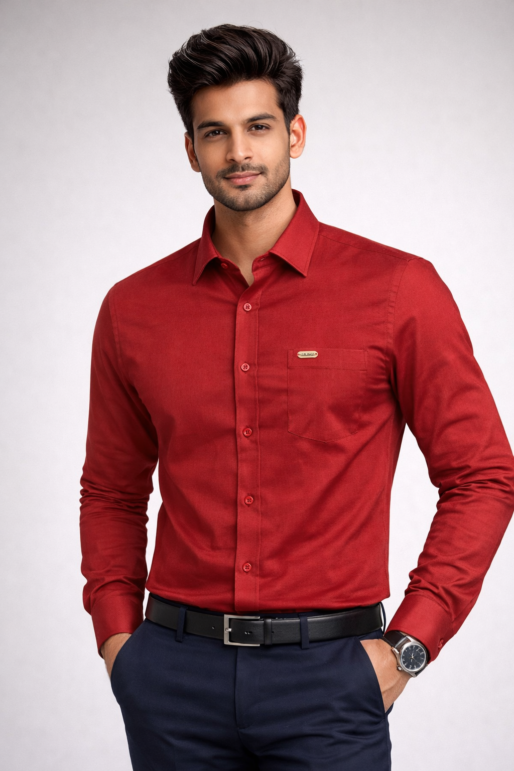 M Size| Men Plain Shirt Full Sleve| Red
