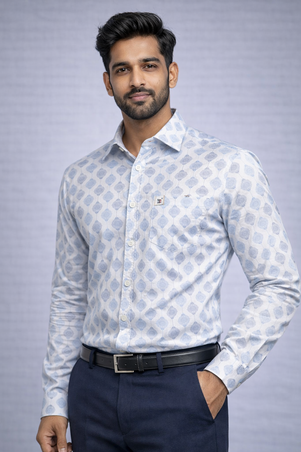 M Size| Men Printed Shirt Full Sleve| White