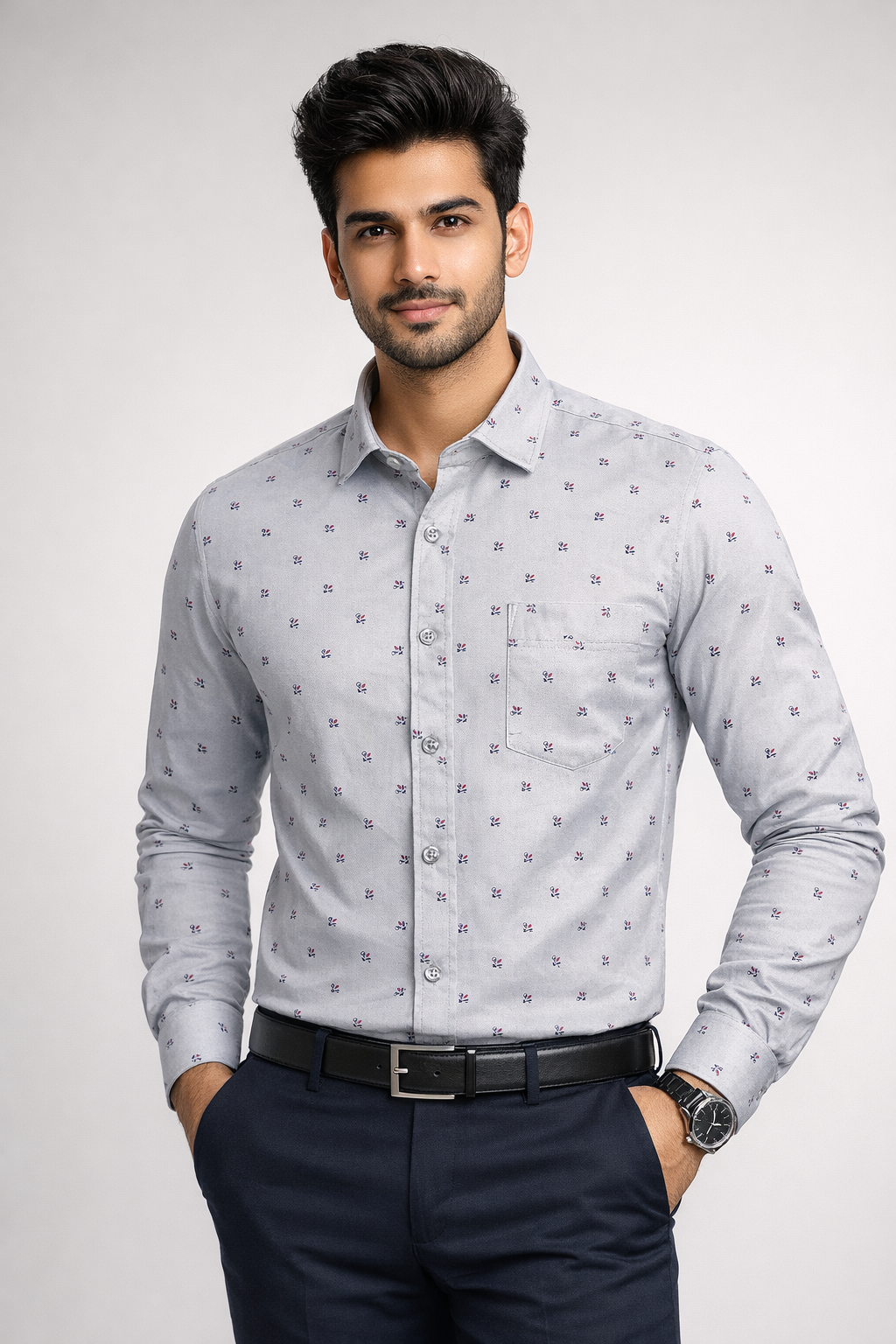 M Size| Men Printed Shirt Full Sleve| Grey